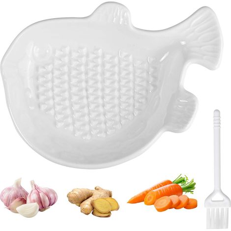 Ceramic Grating Plate, Ginger Grater, Great for Ginger, Parmesan, Lemon, Turmeric and Garlic, Dishwasher Safe, with Fruit Grater and Brush (1/5)