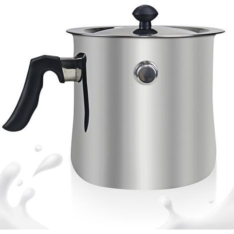 Casserole à lait à induction - 1.5L En acier inoxydable ble paroi Avec bec verseur et couvercle en verre Avec poignée en plastique antidérapante pour cuisinières à gaz, électriques et à induction (1/5)