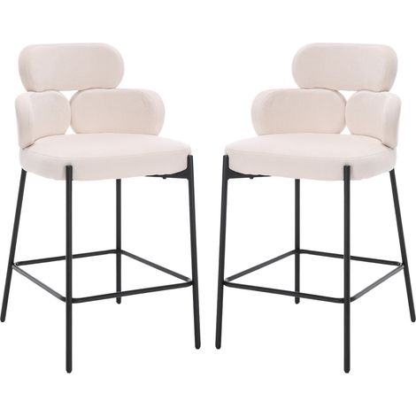 Set di 2 Sgabelli da Bar Sgabelli Cucina Moderni in Tessuto Sgabelli Alti con Schienale con Gambe in Metallo, Beige (1/5)