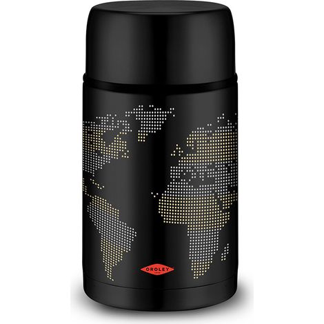 Oroley Thermos Mappa del Mondo Nero 1000 ml per alimenti