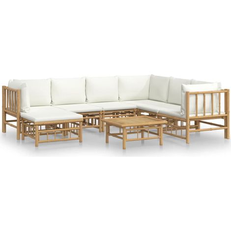 Maison Exclusive - Set Salotto da Giardino 8pz con Cuscini Bianco Crema in Bambù