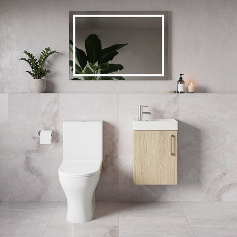 Napoli Cube Light Oak 400mm Single Door Wall Mounted Vanity Unit and Jubilee Toilet Suite with Align Basin - 400mm - Chrome 160mm Handle