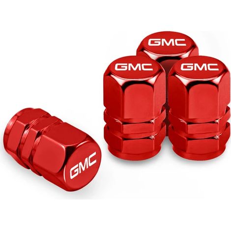 (Rouge) 4 pièces Bouchons de valve de pneu de voiture, cache-écrous de roue, protections antivol compatibles avec GMC Savana, Yukon, Sierra, Terrain, Acadia, Envoy, Granite, Hummer (1/5)