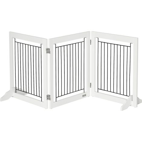 Foldable Pet Gate, with Three Panels & Two Support Feet - White