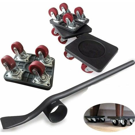 Ensemble d'outils de levage de meubles 5 pièces Poussoir Heavy Duty Furniture Moving Roller Dray Heavy Duty Mover Appliance Lifter Floor Protector 360 Degres Rotating Pads 250kg Load (1/5)