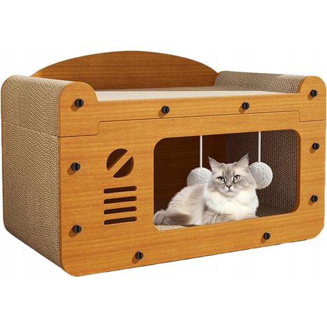 Panier pour chat ECARLA 30x56x30cm – Griffoir bas avec deux niveaux – Construction robuste en carton – Couleur marron élégante