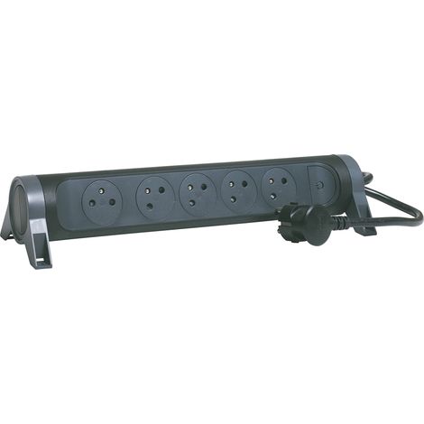 Multiprise Rotative Avec Interrupteur à Voyant LED - 5 Prises Surface avec Terre - Cordon 1,5m - Noir et Gris Foncé (1/5)