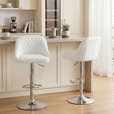 Lot 2 tabourets de bar pivotants hauteur réglable, dossier simili‑cuir, blanc (1/5)