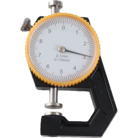 Medidor de espesores portátil y preciso, chapado en plata, para medir joyas, cuero y tablas de cortar, de 0 a 10 mm, con cabezal plano. (1/5)