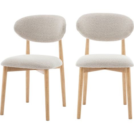 Lot de 2 chaises en tissu bouclette et bois - Beige - CLARA (1/5)