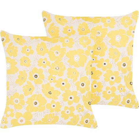 Set of 2 Decorative Cushions TRITELEIA Velvet 45 x 45 cm Yellow Floral Pattern (1/5)