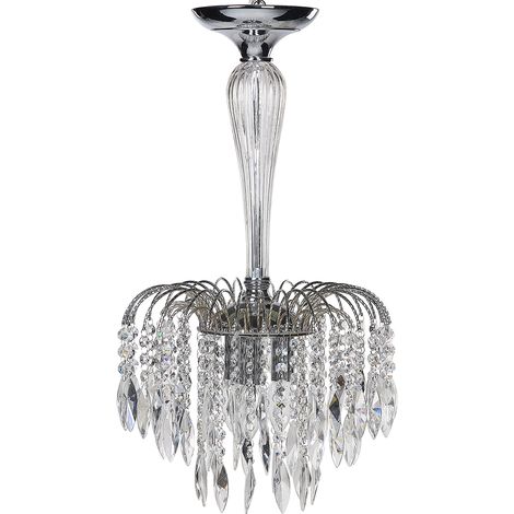 Lámpara de techo de metal plateado 157 cm vidrio transparente 3 luces araña Orara