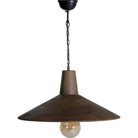 Suspension plafond ronde en bois de manguier style contemporain - Brun foncé bois de manguier (1/3)