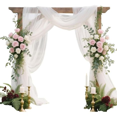 Wedding Arch Curtain, 75 x 600 cm Sheer Wedding Arch, White Tulle Curtain, Stretch Tulle Drape Fabric, for Photography, Parties, Weddings, Ceremonies, Gauze Curtain (1/5)