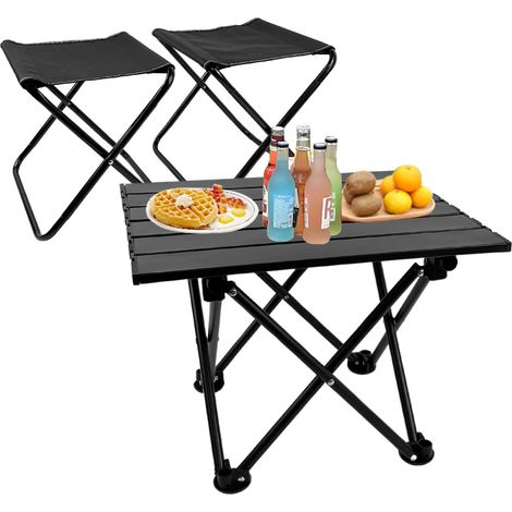 Table de camping pliante avec chaises - Pique-nique légère pour plage, randonnée, voyage, pêche, barbecue - Table robuste et chaises d'extérieur avec sacs de rangement (1/5)