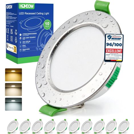Lot de 10 Spot LED Encastrable Dimmable 5W, Spot LED Encastrable 68mm - 80mm Découpe, Blanc Chaud 2700K Blanc Neutre 4000K Blanc Froid 6000K Réglable Spot Salle de Bain IP44 pour Salon Cuisine (1/5)