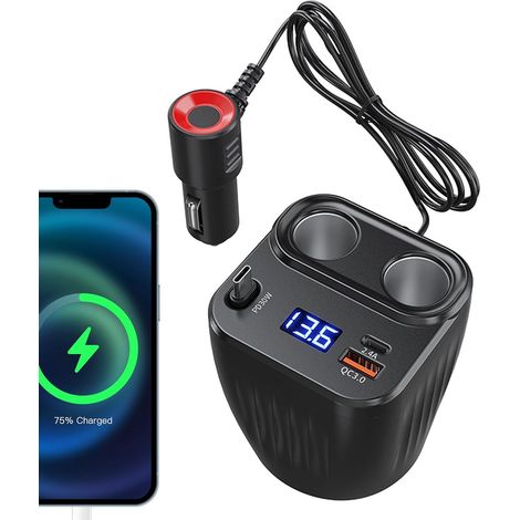 Chargeur De Voiture Rapide 60W Câble de Charge Anti-Dérapant Plug-and-Play Réglable Adaptateur pour Voiture 2 Ports pour Téléphone Portable Camion (1/5)