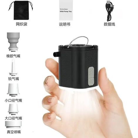 (Noir) Mini pompe de gonflage portable pour l'extérieur, petite pompe à air électrique pour matelas et tapis de camping, pompe à vide pour gonfler et gonfler (1/4)