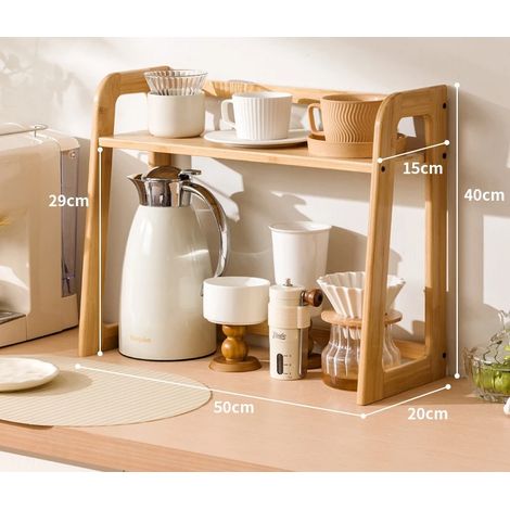(Bois - 50 x 20 x 40 cm) Nouvelle étagère de cuisine multifonctionnelle à poser sur un plan de travail, avec porte-gobelets à plusieurs niveaux, étagère de rangement pour la maison et porte-assiettes. (1/5)