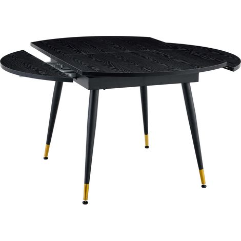 Mesa de comedor extensible redonda a ovalada MDF negra con patas metálicas doradas HOMVRA (1/5)