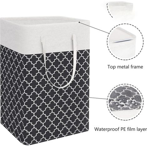Panier à linge LinDoublure - Cuvette Grande Capacité de 75 L en Toile d'Arret, Dimensions 40x30x62 cm, Coloris Noir, Gris ou Rouge, 1 Pièce, Leger à Porter et Résistant aux Poignées (1/4)