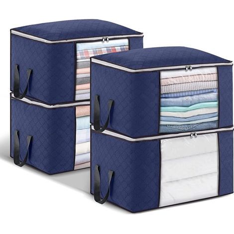 ALLIANDIS Lot de 4 sacs de rangement pour vêtements de grande capacité, organisateur de solution, sac de rangement pliable pour couette, boîtes de rangement anti-moisissure pour placard (1/3)