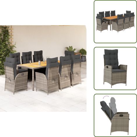 Cuscini da seduta - vidaXL Set da Pranzo da Giardino 9 pz con Cuscini in Polyrattan Grigio - Cuscini per schienale