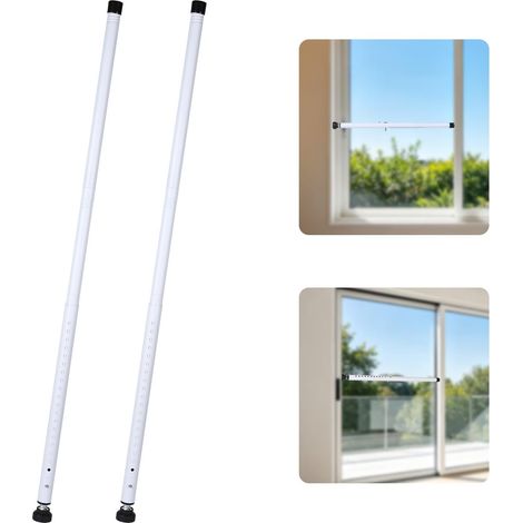 Security Bar for Doors and Windows, Adjustable from 45 to 128 cm Bay Window Security Bar, Burglar Bars, for Sliding Doors and Windows (White, 2 Pieces) (1/5)