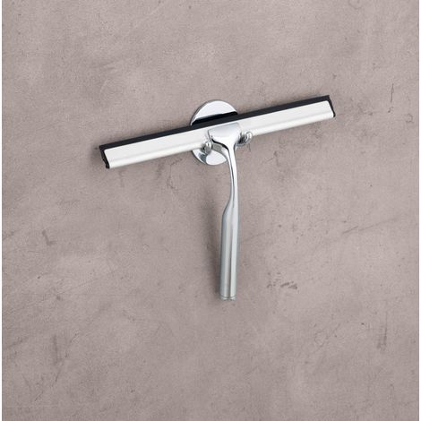 WENKO Terni Plus, raschietto per doccia, supporto a parete per il bagno, fissaggio senza foratura "Turbo Loc", in zinco - lama in gomma, 24,5x16,5 cm, lucido (1/5)