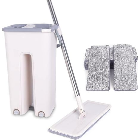 Wischmopp und Putzeimer Set mit 10 Moppads Sauber und langlebig Bodenwischer 360° Wischmop Zweikammer Nass Trockenmopps (1/5)