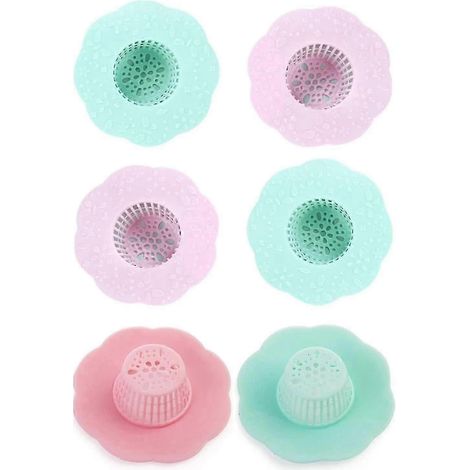 Protection de bonde de lavabo en silicone en forme de fleur, attrape-cheveux, filtre anti-obstruction réutilisable en plastique, lot de 6 (1/5)