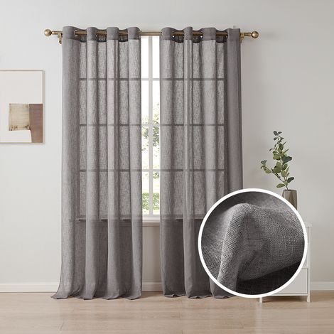 MINKUROW Cortina Corta De Gasa Semitransparente Con Ojales Persianas De Aspecto De Lino Cortinas Bufandas Para Sala De Estar Dormitorio Habitación Infantil Gris Claro 160×140cm (H×W) Juego De 2 (1/4)