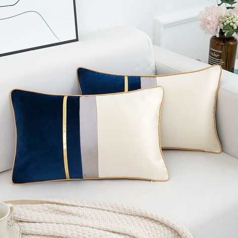 Modern Rectangle Cushion Covers Decorative Solid Long Pillow Cases for Sofa Bench Bedroom Car Chair Blue 30x50cm