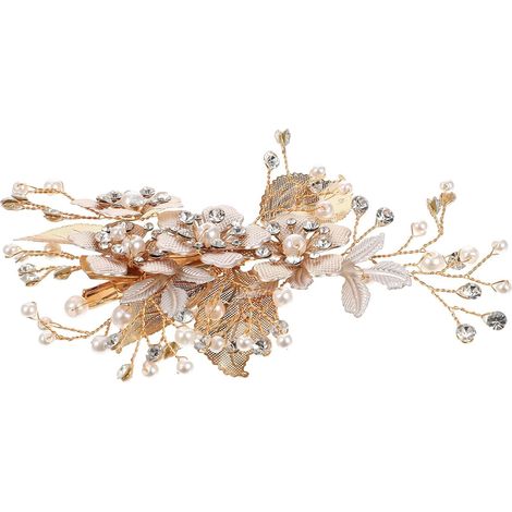 Barrette Feuille Métal Doré Ajourée avec Décorations Brillantes, Style (1/5)