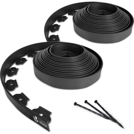 VOUNOT® Flexible Rasenkante Beeteinfassungen Kunststoff, mit 60 Erdanker, Länge 20m Höhe 5cm, Schwarz