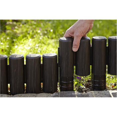 Bordura de valla de empalizada de resina con acabado de madera para parterres y jardín de cacao longitud 2,4m altura 25cm