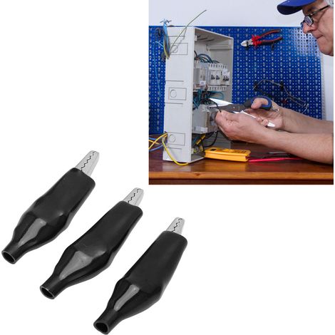 Grande pince crocodile à poignée unique avec gaine en métal et en plastique pour les tests, grande pince pour accessoires de charge de puissance, 45 mm, 25.013, vendue par paquets de 50, noire. (1/5)