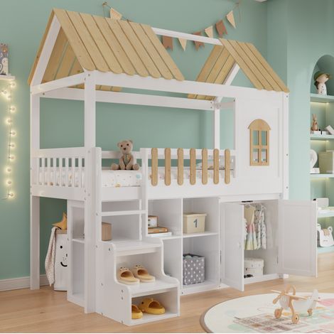 Letto a castello con armadio e scaffale 90x200 OKMYHOME (1/5)