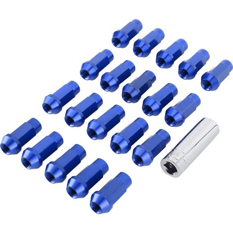 Écrous de roue universels M12x1,5 en aluminium bleu - Lot de 20 avec douille de montage 50mm (1/5)