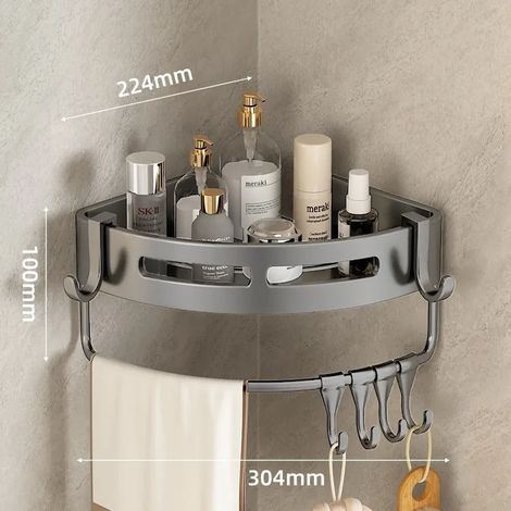 (1-Gris-Avec barres)Étagère murale triangulaire pour salle de bain ou toilettes. Étagère rectangulaire supplémentaire pour balcon, idéale pour les petites salles de bain. (1/5)