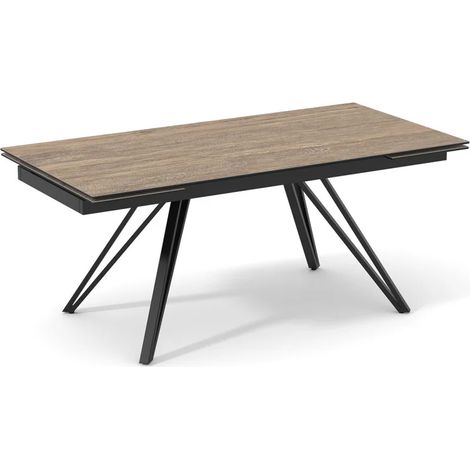 Table extensible 160 à 240 cm céramique effet bois pieds en V - TEXAS 10 (1/5)