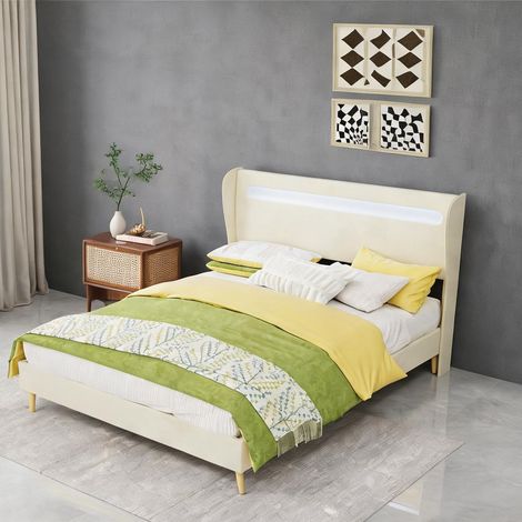 Tête de lit beige en tissu métal 200 x 140 x 133 cm (1/5)
