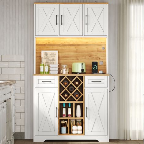 Mueble alto de cocina con iluminación LED, botellero, MDF, natural y blanco DESVIAE (1/5)