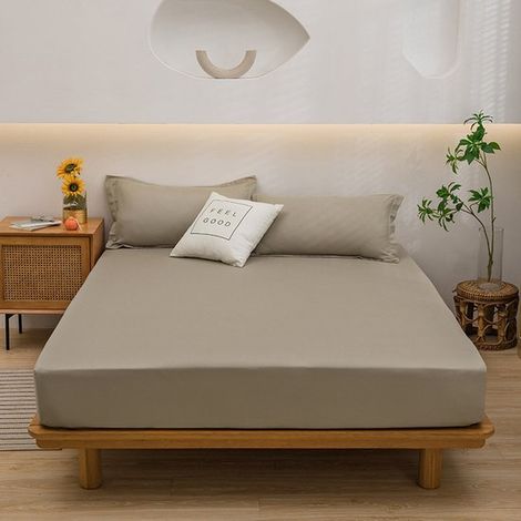 Sábana bajera ajustable, 160 x 200 x 30 cm, de algodón puro superfino, apta para colchones de hasta 30 cm de grosor, color verde claro (1/5)