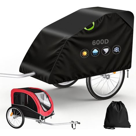 Housse pour Remorque de Vélo pour Chien, 140x88x92cm, Imperméable 600D Oxford PVC avec Ouverture pour Barre d'Attelage, 2 Ventilation Latérale, Cordon de Serrage (1/5)