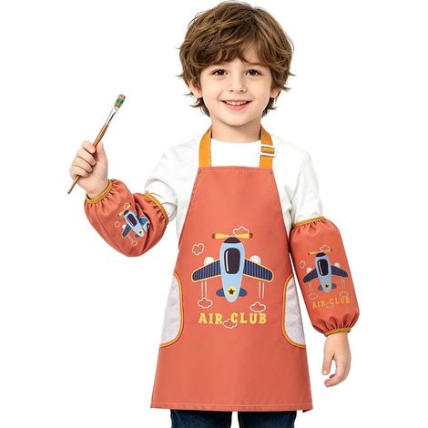 Grembiule per bambini: grembiule per bambini regolabile e impermeabile con maniche, grembiule da cucina per bambini con tasche per bambini e bambine per cucinare, cuocere al forno, (1/5)