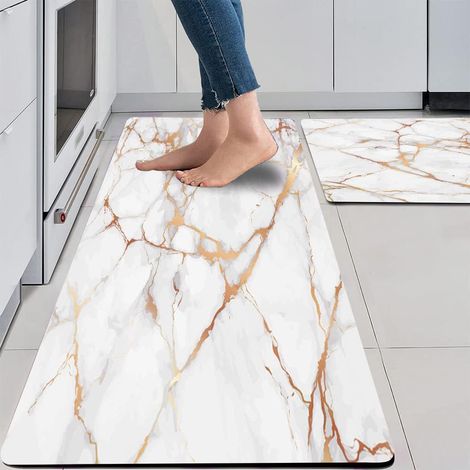 PVC Kitchen Floor Mat, Simple Marble Pattern, Oil-proof and Stain-resistant, Anti-fatigue, Thickened Carpet - Marble - Red - 44 x 75 x 1.0cm