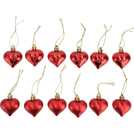 12 decorazioni natalizie a forma di cuore in PVC per albero di Natale, da appendere per la festa di San Valentino, colore rosso. (1/5)