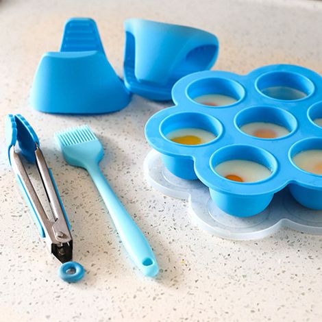 Silikon-Eiswürfelform mit 7 Fächern und Deckel, blauer Aufbewahrungsbehälter für Babynahrungspürees, Frischhaltefächer für Lebensmittel (1/5)