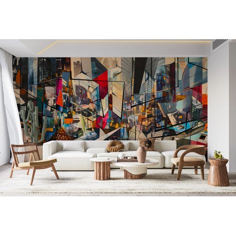 Papier peint pop art - mosaïque urbaine multicolore - 150 x 250 cm (1/2)